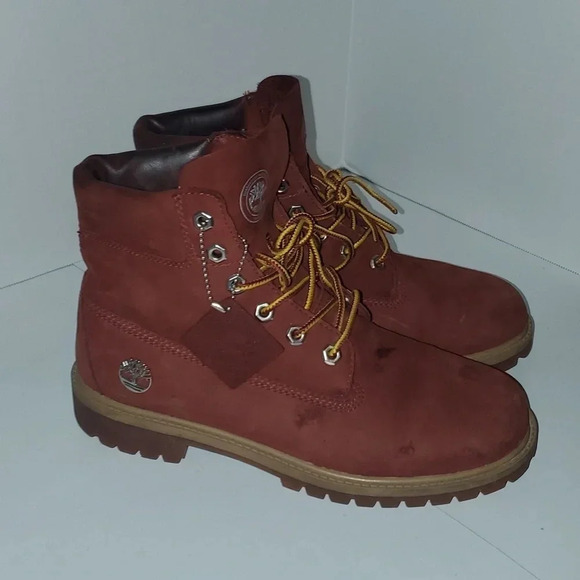 Rust/ Burgundy Timberland Boots Men's 6.5/Women's 9 - Picture 2 of 13